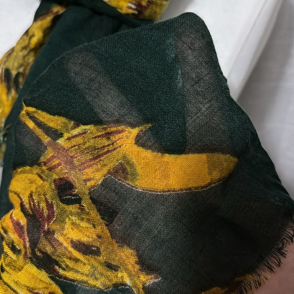 NWOT Ann Taylor Scarf/Wrap-Floral/Green&Yellow-77x29-Frayed Edge-Semi Sheer - Picture 9 of 16